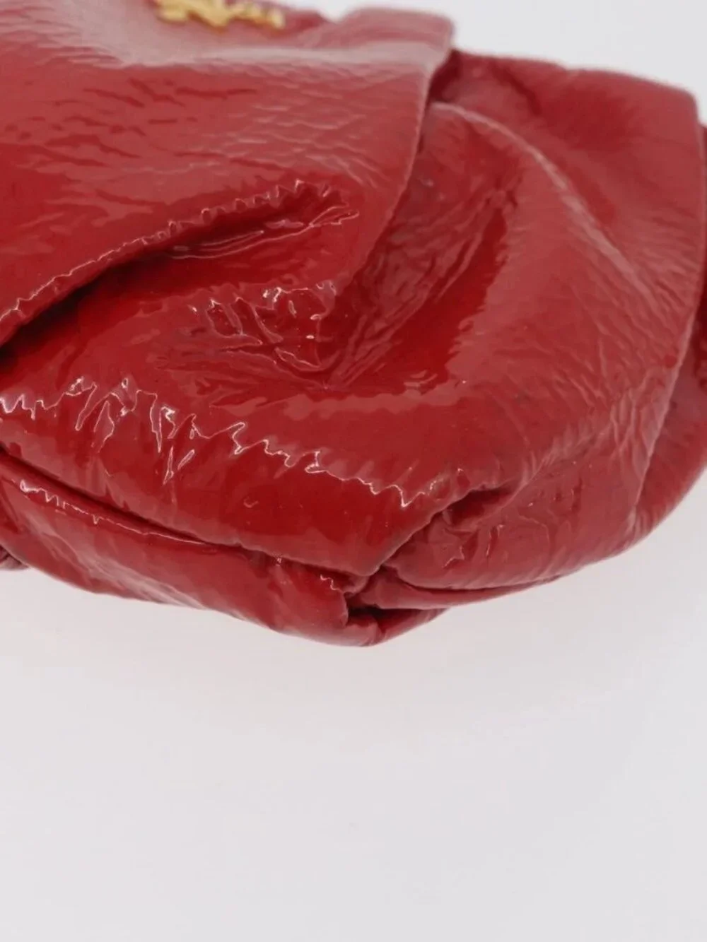 PRADA Pouch Patent leather Red Gold Auth